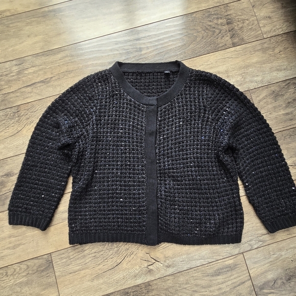 Chic Black Knit snap up Cardigan womens large - Picture 1 of 10